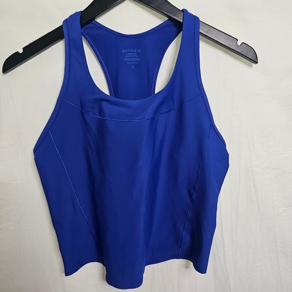 Athleta Tops - Athleta Interval Tank Royal Blue Racerback Built-in Bra Workout Crop Top Large
